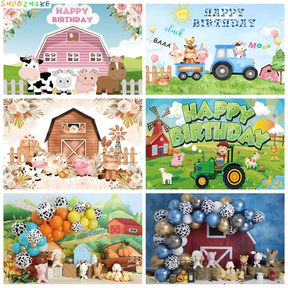 

Cartoon Farm Animals Party Backdrop Windmill Wooden Fence Newborn Baby Birthday Background For Photography Decorations Banner