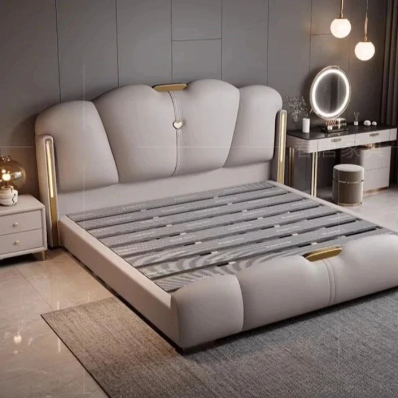 

Роскошная кровать размера Queen Size с кожаным изголовьем, двуспальная кровать King Size 180x200 см, мебель для спальни, современные кровати для спальни