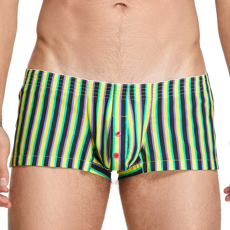 Boxer Shorts listrado masculino, cueca de cintura baixa, bolsa corneta, cueca respirável, fundo do sono, calcinha troncos