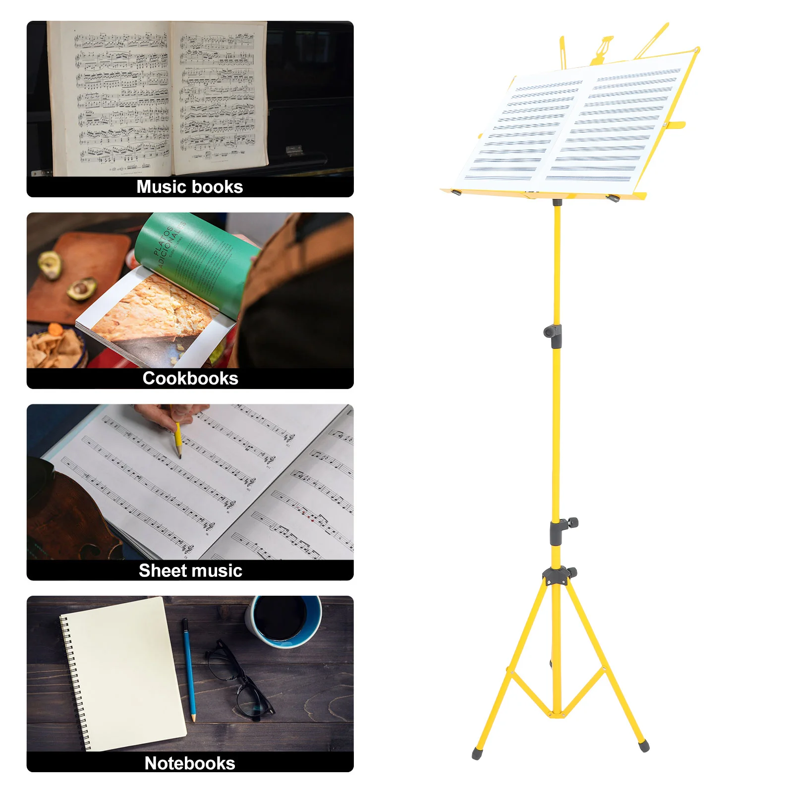 

Folding Music Tripod Stand Yellow Metal Adjustable Height Multi-Angle for Sheet Music Guitar Parts Accessories