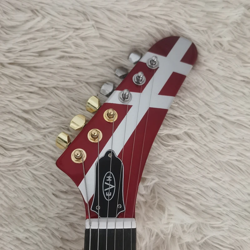 Van Halen handmade traditional guitar, serrated body, double chain, body, headstock all with lines, in stock