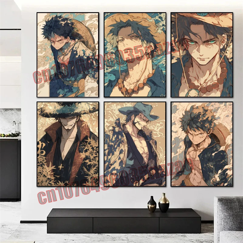 

Famous Anime One Piece Poster Lu Ace Feihan Cook Retro Canvas Painting Mural Wall Art Aesthetics Decoration Oil Painting Gift