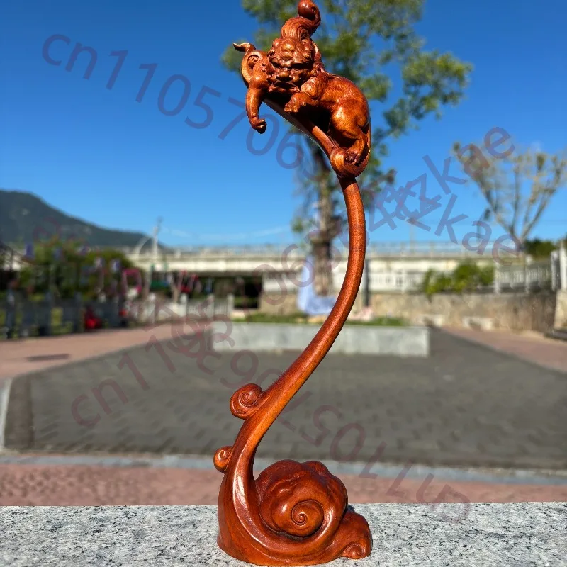 

Hand-Carved Boxwood Pixiu Pen Holder - 10.8"x3"x1.9" Antique Style Wooden Carving Brush Rest for Study Room Decoration,