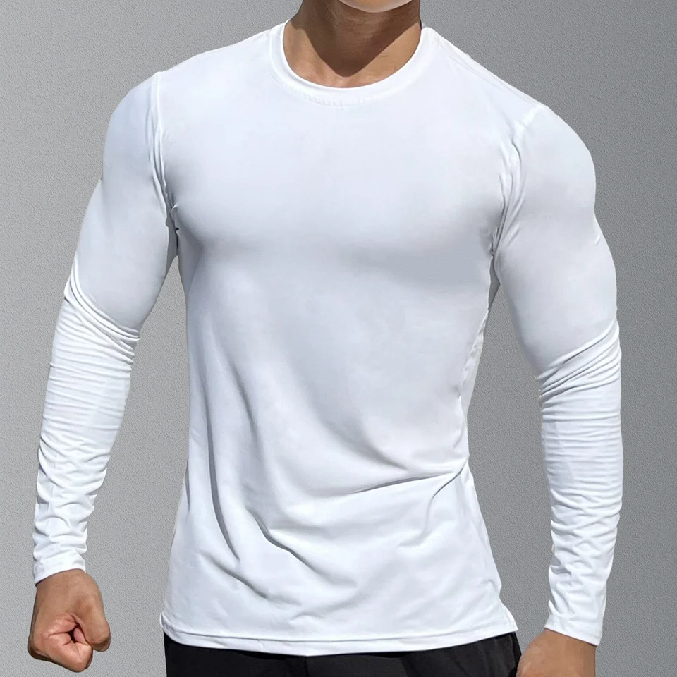 2024 Summer Man Running and Fitness T Shirt Slim Fit Fashion Trend  Motion Fitness O-Neck Long Sleeved Top Tees