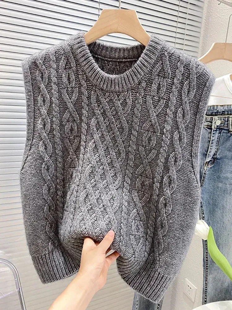 Spring Fall Knit Vest Soft O-neck Pullovers Solid Color Sweater Colete Basic Woman Knitwears Top Korean Sleeveless Chaleco Mujer