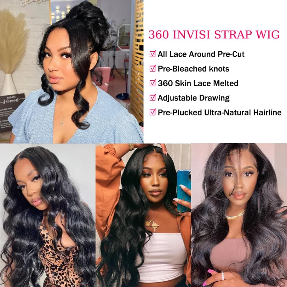 Body Wave 360 Full Lace Wigs Human Hair Pre Plucked HD 180% Density Brazilian Ponytail Hair Wavy Wig Pre-cut Drawstring Lace Brazilian Ponytail Hair Wavy
