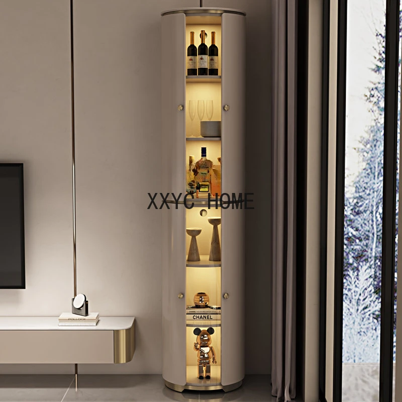 

Living Room Glass High and Low TV Side Cabinet Italian Decorative Display Stainless Steel Storage Wine Cabinet