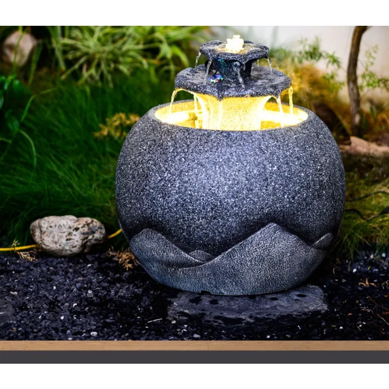 

【Popular】Top Style 2-Tier Outdoor Garden Pot Fountain LED-Enhanced Artificial Resin Water Feature Home Office Water Fountain Res