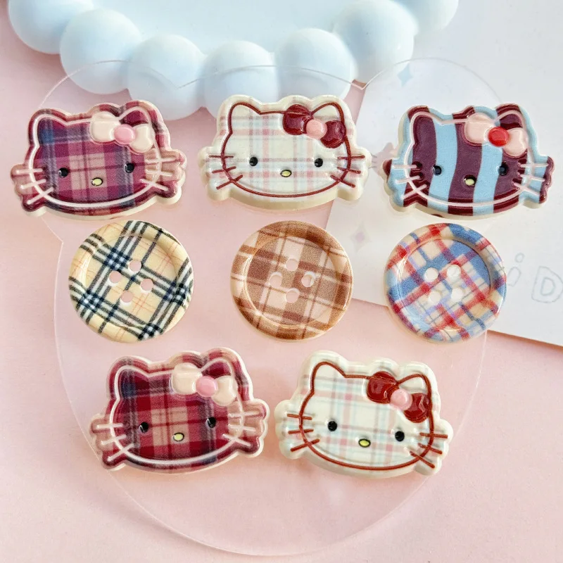 

10pcs Hello Kitty Accessories Anime Checkered Cartoon Button DIY Acrylic Clothes Phone Case Hole Shoes Material Gift Wholesale