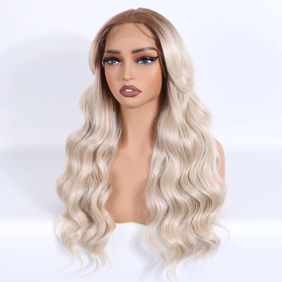 موضة المعبود 22 بوصة الجسم موجة الدانتيل الجبهة الباروكات الاصطناعية أومبير شقراء النبيذ الباروكات سهلة ارتداء الأبيض الاستخدام اليومي تأثيري الباروكات للنساء #4