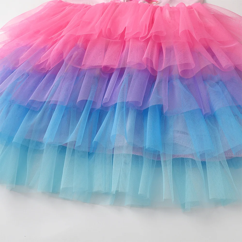 Mädchenkleid mit Schmetterlingsdruck und Stufen-Tüllrock, Flatterärmel, Sommerliches Rosa Tutu-Kleid, Ombre-Partykleid, Elegantes Tanzoutfit für Kinder – Detail 6