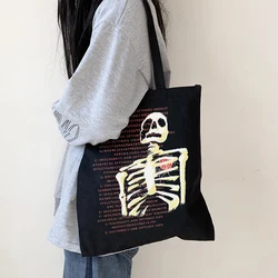 Borsa Anime borsa teschio gotico borsa di tela Vintage Hip hop scheletro borsa a tracolla donna estetica lettera shopper borsa grunge y2k Tote