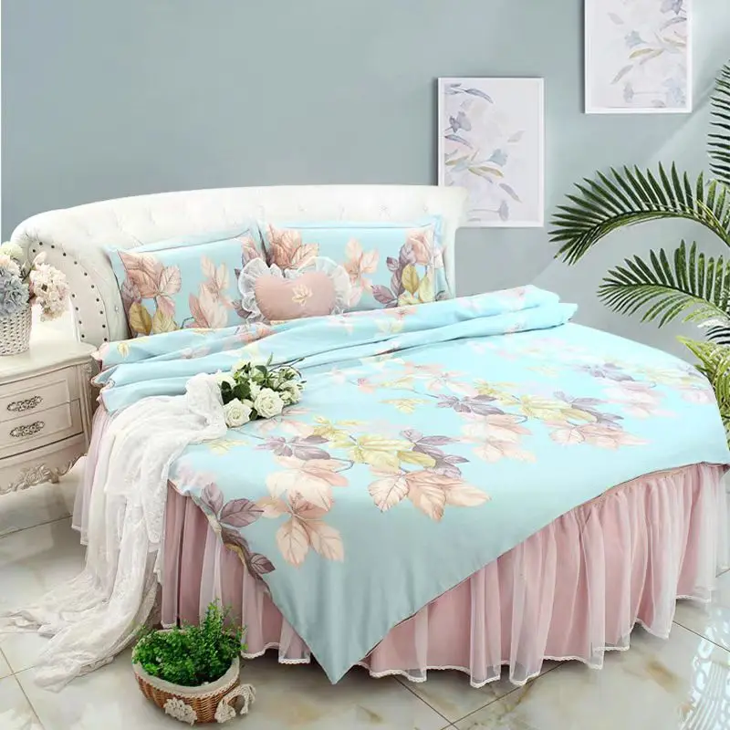 Round Bed Pink Luxury Bedding Sets King Queen Dream Comforter Wedding Princess Bedding Lace Duvet Cover Set Bedsheet Pillowcase