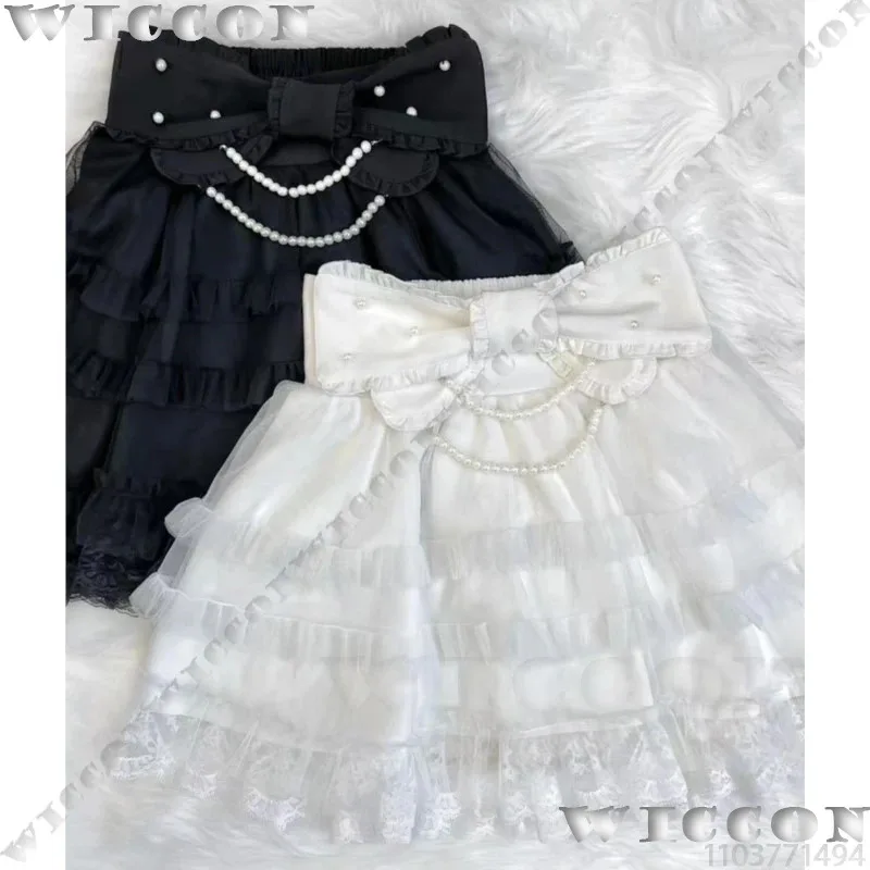 Kostum Cosplay Gadis Jirai Kei Pakaian Idola Bawah Tanah Sweater Bertali Rok Tipis Pita Kue Gaun Hitam Putih Wanita Disesuaikan;