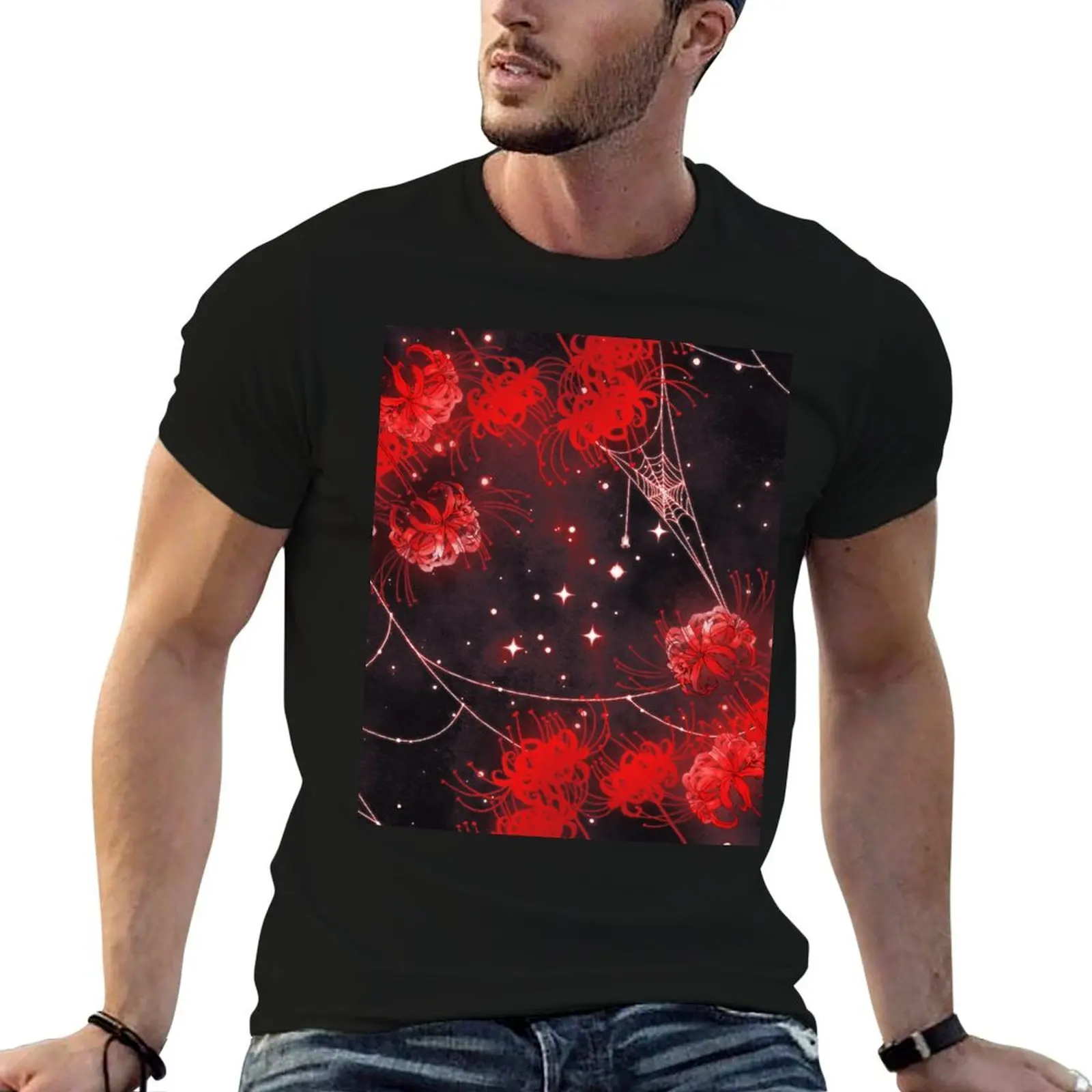 Camiseta Galaxy Red Spider Lilies and Webs, camiseta informal de manga corta con diseño simple