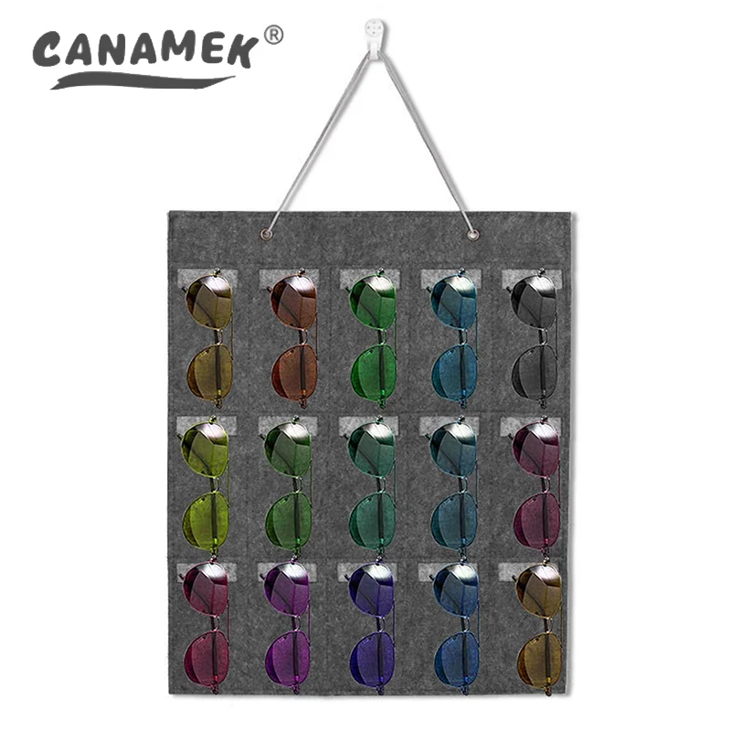 15Slots Felt Eyeglasses Stand Holder For Sunglasses Glasses Storage Display Hanging Bag Wall Pocket Storage Box Organizer image 4