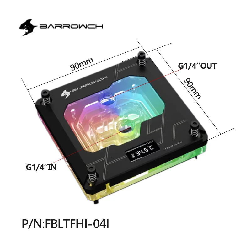 Barrowch TFT Digital Display CPU Water Block Use for INTEL LGA1150 1151 1200 1700 2011 X99 / ARGB Light AURA SYNC FBLTFHI-04I