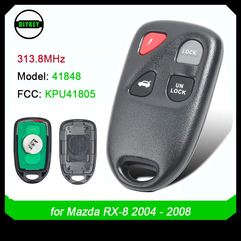 

DIYKEY 313.8MHz FCC: KPU41805 Model: 41848 Replacement 3+1 4 Button Remote Key Fob for Mazda RX-8 2004 2005 2006 2007 2008