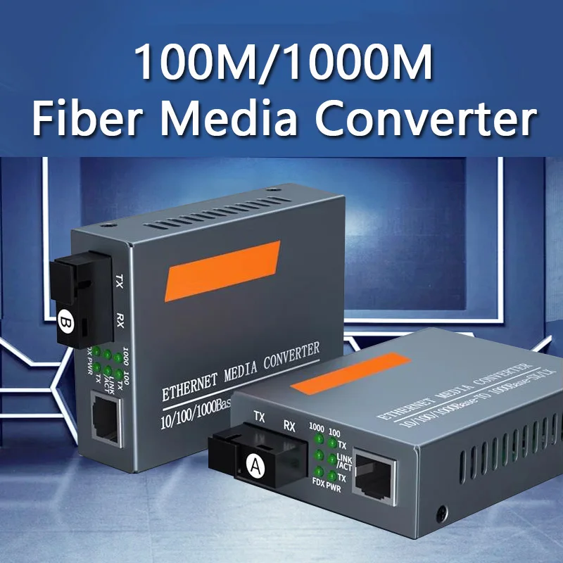 1 Pair Gigabit Fiber Optical Media Converter 10/100/1000Mbps Single Fiber SC Port Fiber Transceiver HTB-GS-03 A/B  3KM/20KM