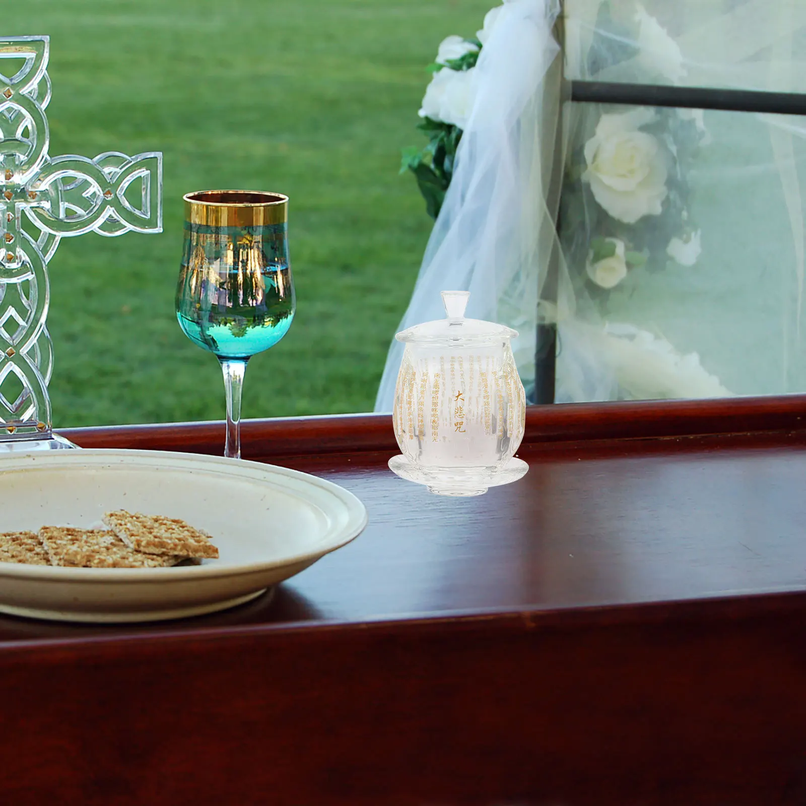 

Sturdy Crystal Offering Cup Chinese Style Festive Worship Cup Round Smooth Edges Practical Home Temple Decoration