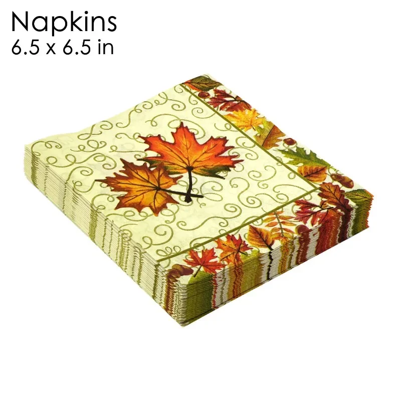 Maple Nut Border Thanksgiving Party Printed Napkins on Yellow Background DIY Butterfly Bone Bartlet Paper 10/20pcs/Pac 33*33cm