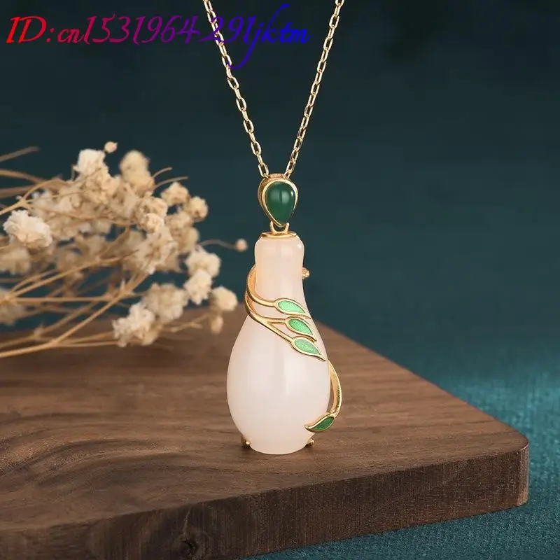 White Natural Jade Vase Pendant Necklace 18K Gold Plated Luxury Vintage Amulet Fashion Accessories Designer Real Jewelry