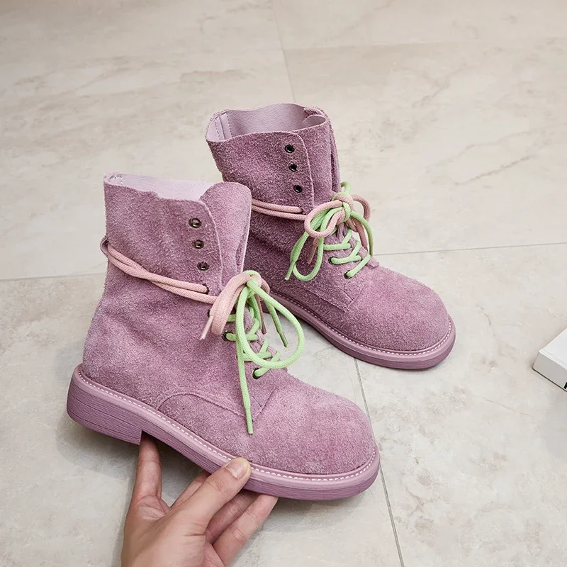 Genuine Leather Women's Biker Ankle Boots - AIYUQI 2025