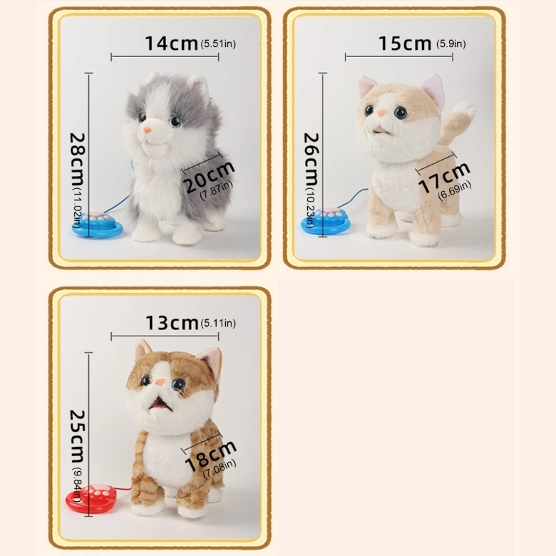 لعبة تعليمية للمشي والتحدث للقطط ذات وظائف كهربائية تعزز المهارات اللغوية، حيوانات قطيفة ناعمة للأطفال بعمر 15UB