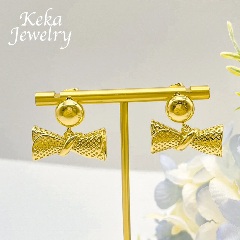 24k Dubai Bow Design Klassiker Schmuck Set Gold Farbe äthiopische Halskette Ohrring Set für Frauen Hochzeits feier Geschenk