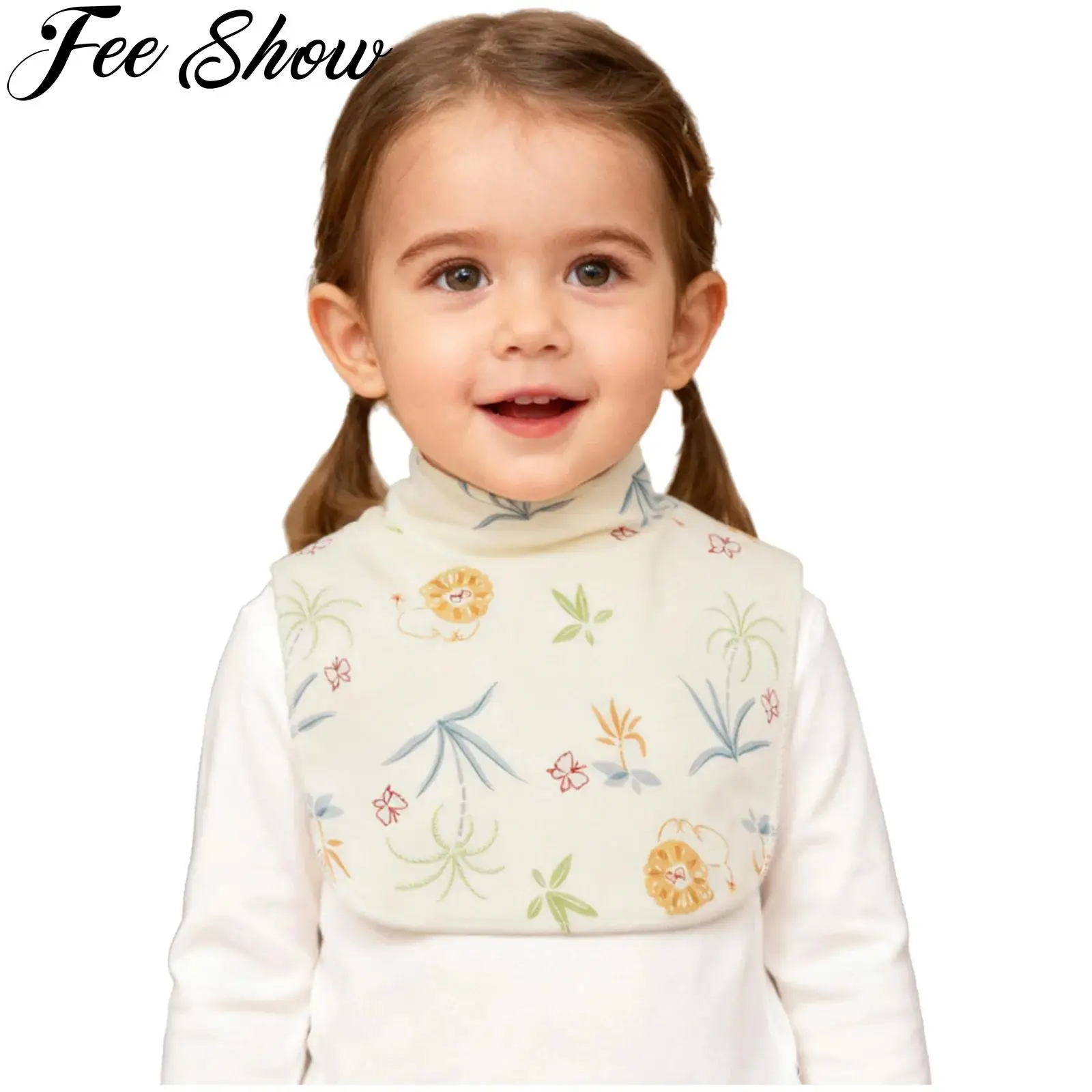 

Toddler Boys Girls Print Bibs Dickey Spring Autumn Warm Windproof Mock Neck Detachable Scarf Neck Cover Burp Cloths Accessory