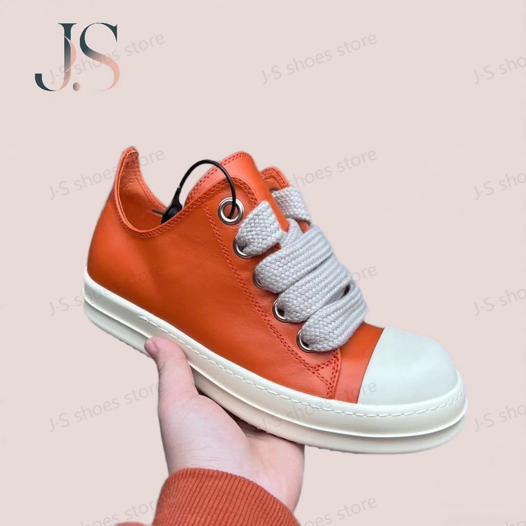 

R-o Men Sneaker Orange Leather Low Top Shoe Jumbo Laces Women Sneaker Casual Shoes Classic Design Thick Sole Sneakers