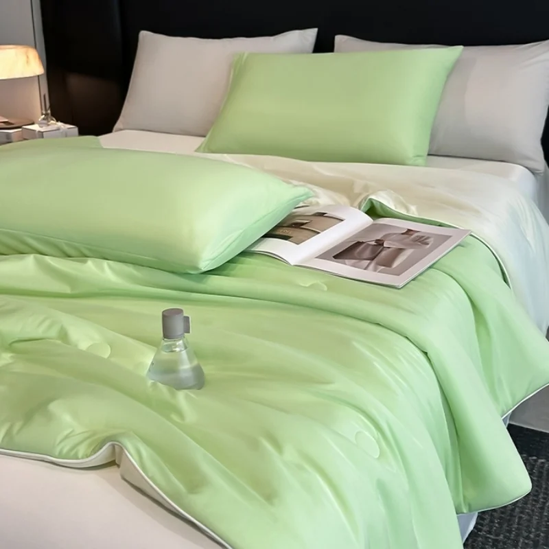 1PC Summer Quilt Smooth SKin-friendly Air Condition Blanket Lightweight Green AB Side Thin Comforter Full Home Dorm Drop Ship
