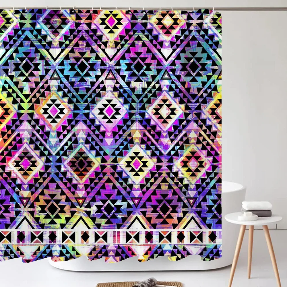 Bathroom Abstract Bohemian Shower Curtain Medieval Nordic Art Boho Printed Polyester Fabric Shower Curtain with Hooks