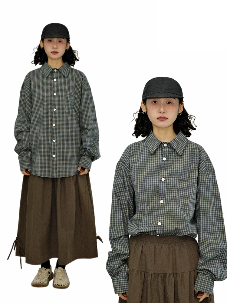 

Рубашка-кардиган Gulu Oh в стиле ретро, с длинным рукавом, в клетку, свободного кроя, для пар, весна-осень, унисекс, простой стиль, хлопковая