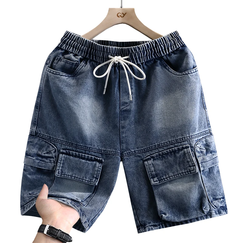 Men's Cargo Shorts New Summer Fashion Thin Cotton Blend Casual Denim 5-Point Pants Street Trendy Daily Comfortable Jean Shorts