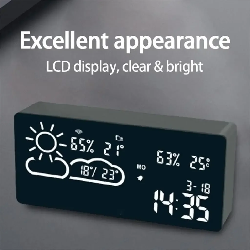 Led Alarm Clock Temperature Humidity Electronic Desktop Digital Table Clocks LED Smart Alarm Clock(E)