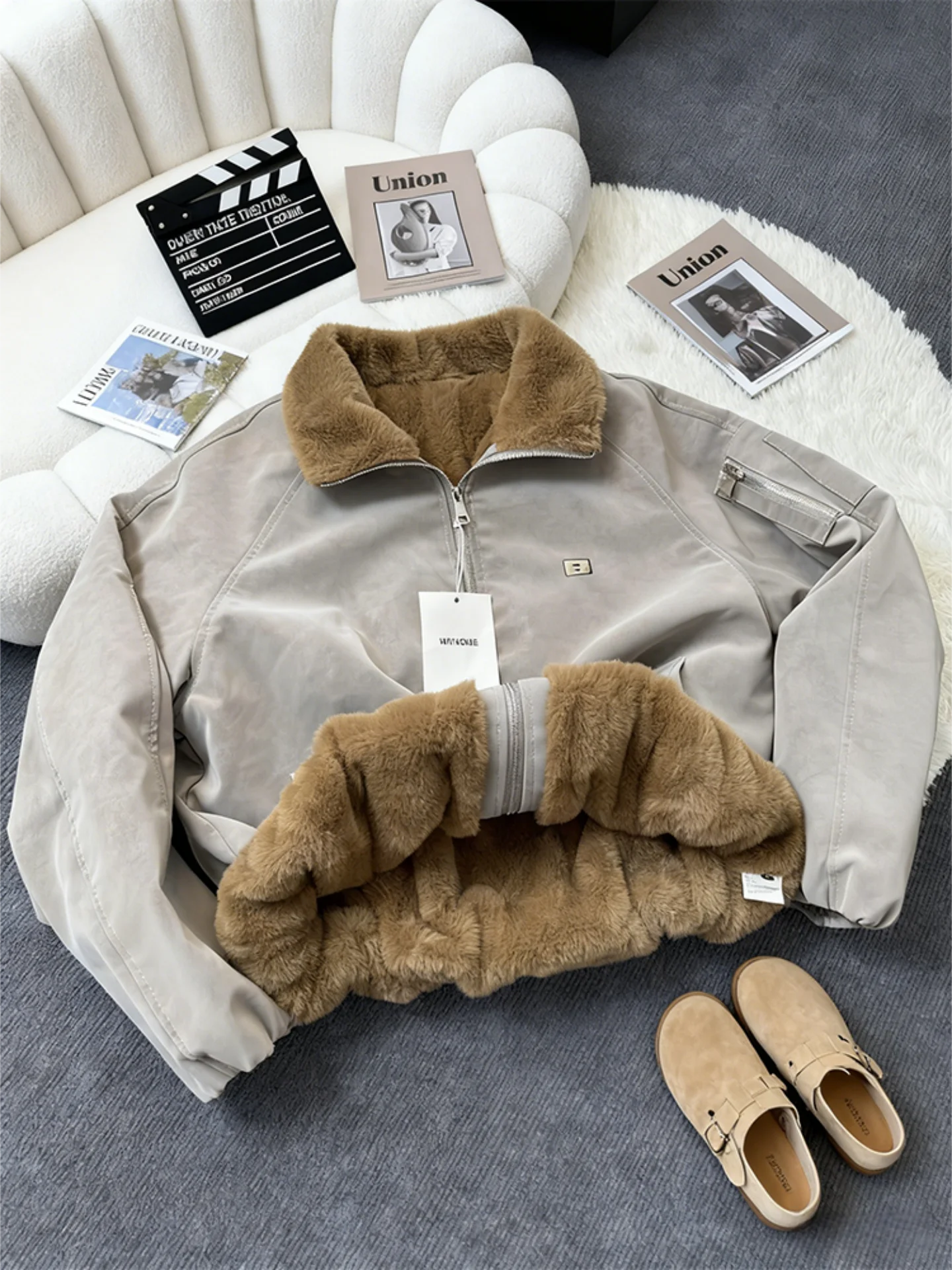 

Утепленное пальто из искусственного кроличьего меха с воротником-стойкой, зимнее хлопковое пальто для женщин, теплое молодежное пальто на молнии с длинными рукавами