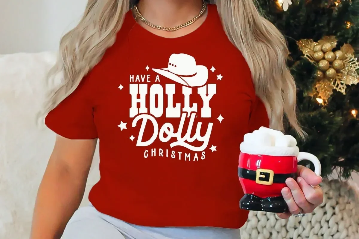 Christmas T Shirt Cute Holiday Holly Dolly