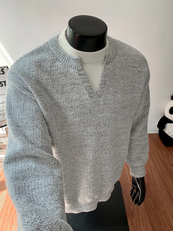 

Cleanfit ey American Design Sle Men's Knitted Sweater Fake Two-Piece Long Sve Crew Ne Soft Polyester Fiber Autumn Wear