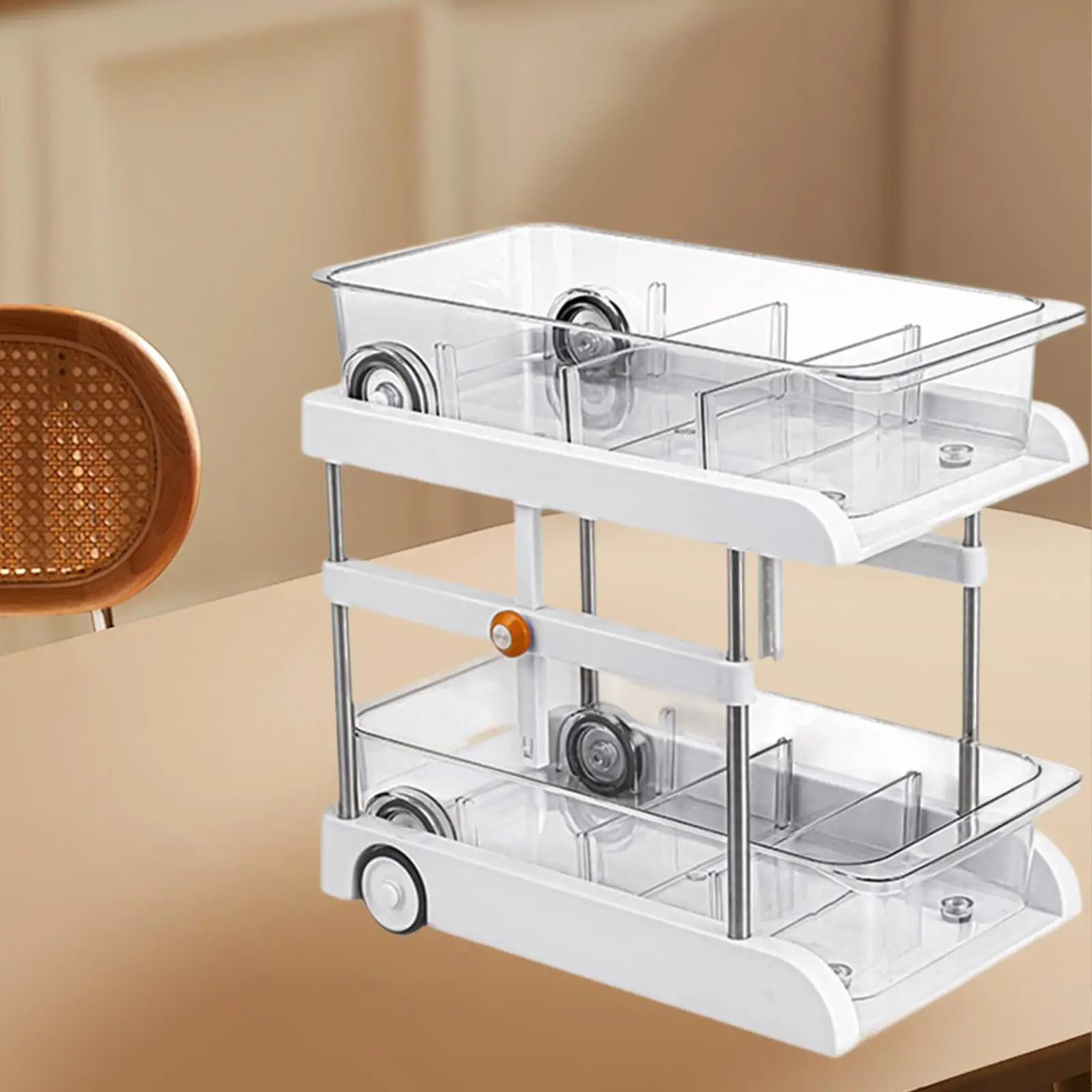 

Kitchen Sink Pull-Out Storage Rack Expandable Double-Layer Storage Rack With Pulley Countertop Height Adjustable 20.5-41cm