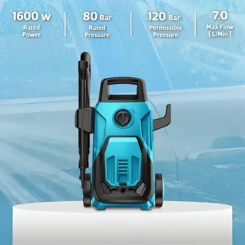 Lavadora a presión eléctrica de 120bar, lavadora eléctrica de 1200W con pistola pulverizadora/ruedas/cañón de espuma, limpiador eléctrico para limpieza de automóviles