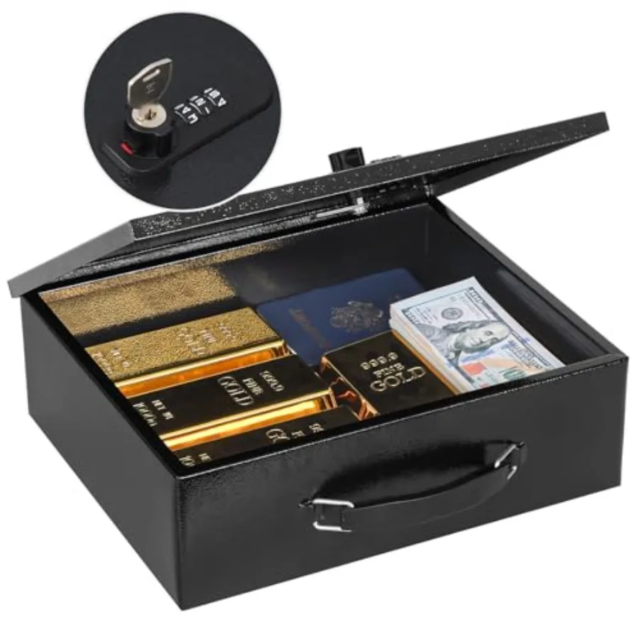 

Fireproof Lock Box for Documents, Dual Combination and Key Lock Security with Carrying Handle, Metal Strong Safe Box to Keep Pe