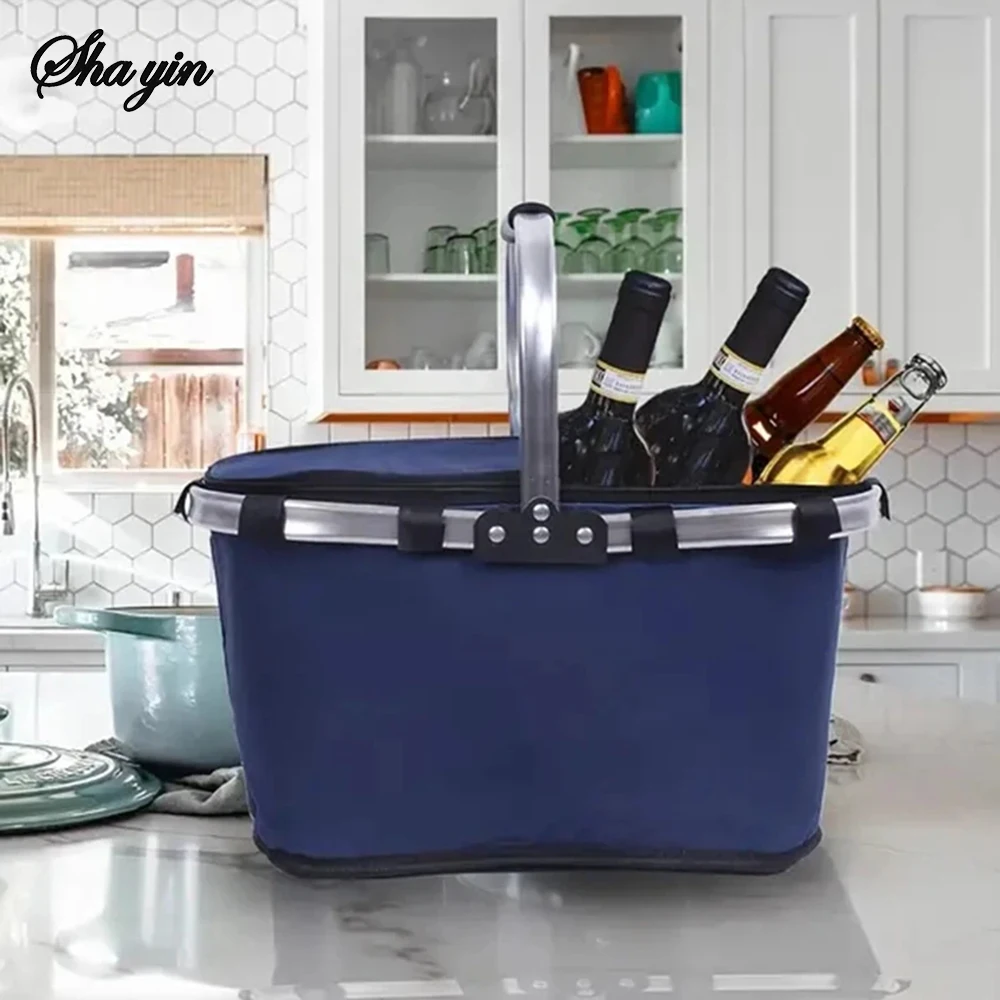 1PC Meal Basket Outdoor Ice Pack Folding Insulated Bag Hand-Held Portable Shopping Basket Lunch Delivery Insulated Basket