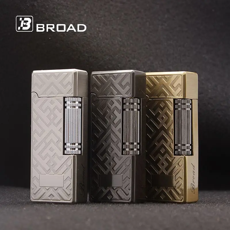 BROAD Flint Gas Lighter Butane Side Slip Grinding Wheel Lighters Cigarettes Accessories Cigar Smoking Lighters Gadgets for Men