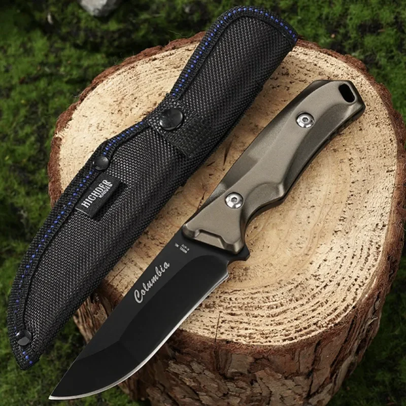 High end aluminum handle small knife, wilderness survival straight knife+sheath, outdoor camping barbecue EDC tool knife