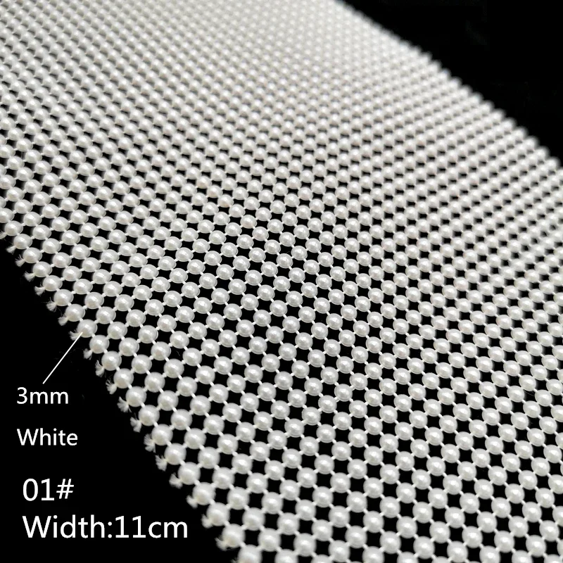 1 yard Pearl Beads Chain Mesh Base Rhinestone Sew On Trims Wedding Dress Costume Applique