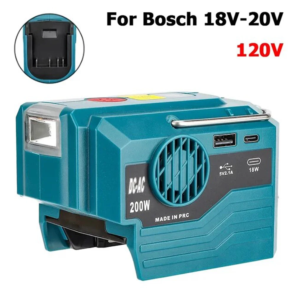 Power Inverter For Bosch 18V Battery 200W AC 120-220V Modified Sine Wave Power USB Type-C Port Outdoor Mobile Adapter Inverter