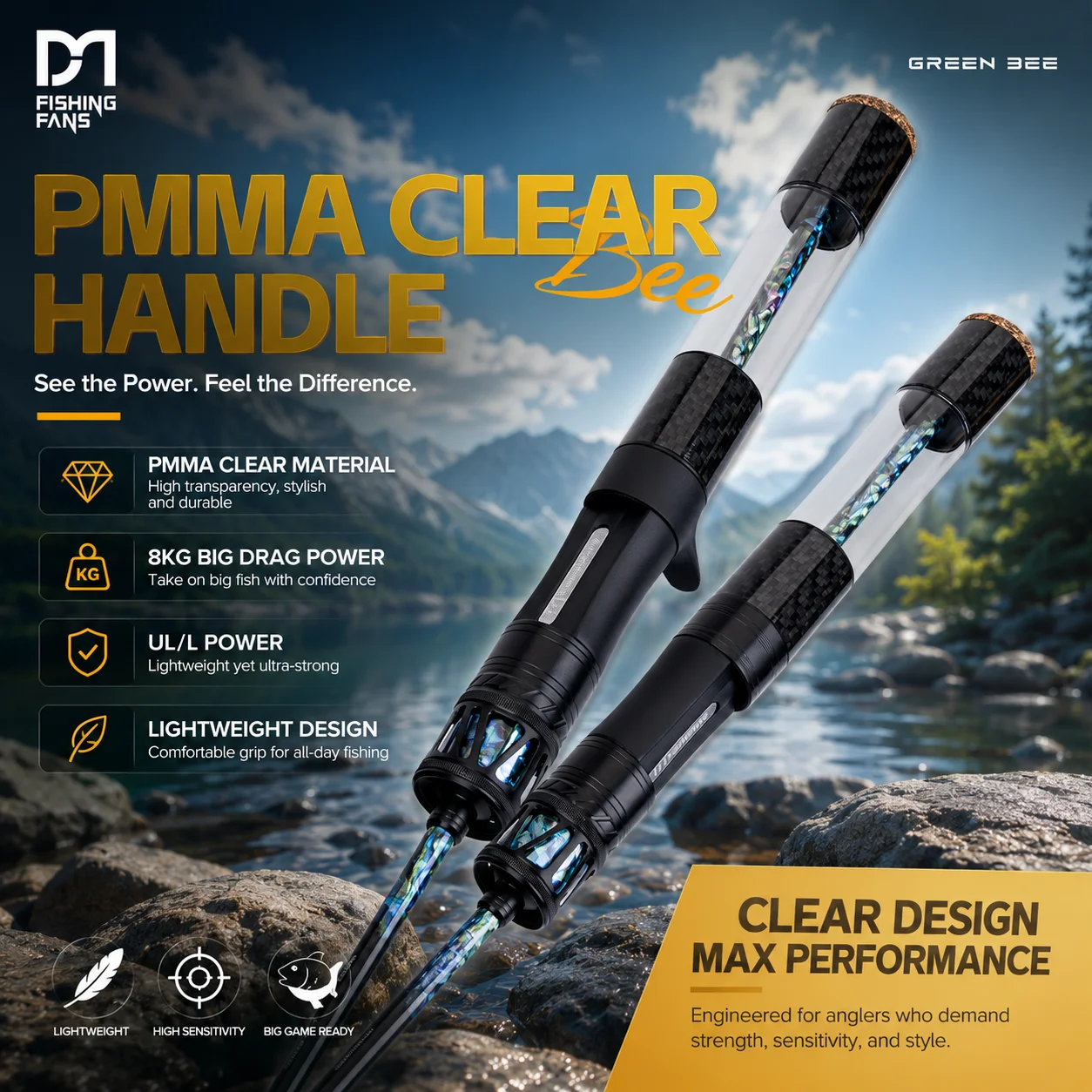 

FISHINGFANS GREENBEE 5' 5'6 6' UL L ULTRALIGHT LIGHT POWER 2-12G ACRYLIC PMMA HANDLE CARBON BLANK Solid Tip Fishing Rod