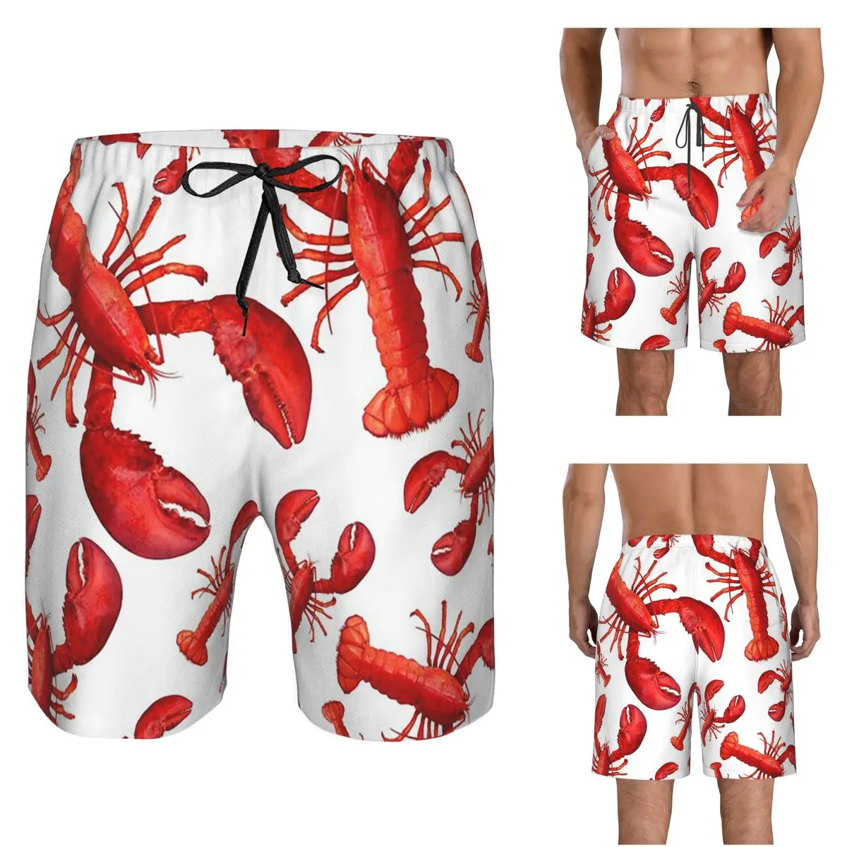 Lobsters And Lobster Seafood Festival Trunks Beach Board Shorts Casual Quick Dry Swim Summer Men Pants