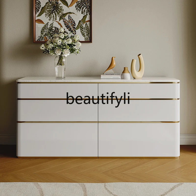 

Light luxury six-chest cabinet bedroom cream wind bed end storage cabinet